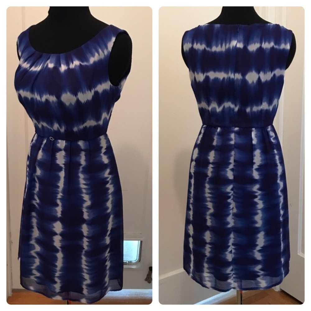 Watercolor Print Blue & White Chiffon Summer Dress